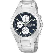 Men's Stainless Steel Case and Bracelet Chronograph Blue Dial Date Dis