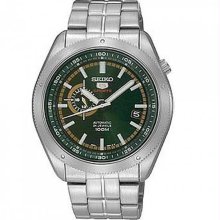 Men's Stainless Steel Case and Bracelet Automatic Green Dial Date Disp