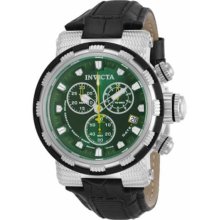 Men's Stainless Steel Case Leather Strap Chronograph Green Dial