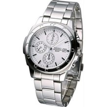 Men's Stainless Steel Chronograph Silver Tone Patterned Dial