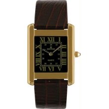 Men's Toledo Dress Gold Tone Case Black Tone Dial Leather Bracelet