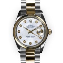 Men's Two Tone Oyster Mother of Pearl Dial Smooth Bezel Rolex Datejust