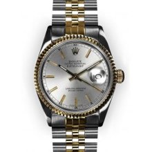 Men's Two Tone Slate Stick Dial Fluted Bezel Rolex Datejust (683)