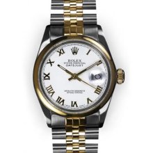 Men's Two Tone White Roman Dial Smooth Bezel Rolex Datejust (688 )