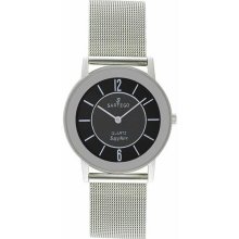 Men's Ultra Thin Stainless Steel Dress Black Dial Mesh Band