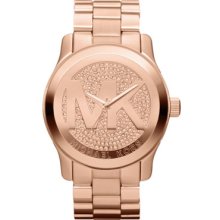 Michael Kors Oversized Rose Golden Stainless Steel Runway Three-Hand