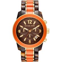 Michael Kors Playa Gold Chronograph Watch - Tortoise/Orange