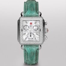 MICHELE Signature Deco Diamond, Diamond Dial Agate Green Alligator