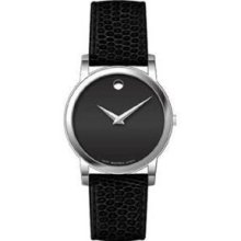 Movado Men's Stainless Steel Case Black Leather Mineral Watch 2100002