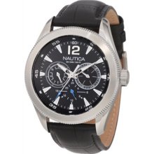 Nautica Men's N14621G Black Crocodile Leather Quartz Watch with Black