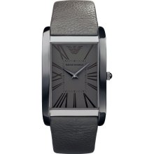 New EMPORIO ARMANI Slim Analog Mens Grey Steel Watch Leather Band - Surgical Steel