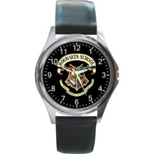 NEW* HARRY POTTER HOGWARTS SCHOOL Round Metal Watch Leatherband #001 - Silver - Metal