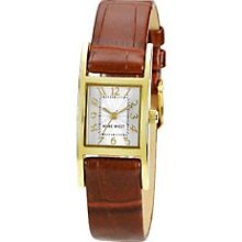 Nine West Brown Rectangle Leather Strap Watch-One Size