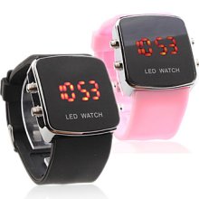 Pair of Silicone Band Wrist LED Watch(Black and Pink)