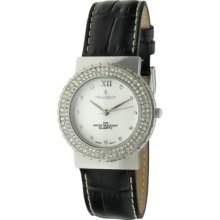 Peugeot Women's Crystal Accented Leather Watch - Black/Silver