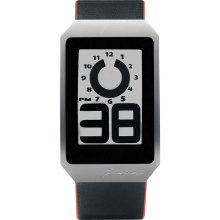 Phosphor Watch - Digital Hour Clock - Silver/Black-Red Leather