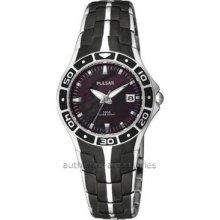 Pulsar By Seiko Lady 2-tone Black Ion Steel Japan Pxt683 Retail $185 Save $$$