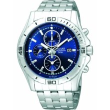 Pulsar By Seiko Pf8397 Men $155 Chrono Blue Dial Ss Quartz Watch