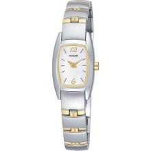 Pulsar PJ5107 Women's Dress Sport Two Tone White Dial Watch ...