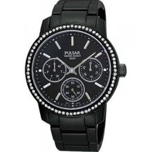 Pulsar Pp6047 Gents Black Steel Bracelet Aluminium Case Crystals Watch