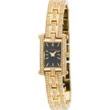 Pulsar Women's PEGE26 Genuine Crystals Jeweled Gold-Tone Black Dial Wa