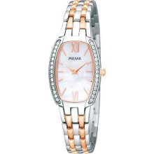 Pulsar Women's Pta493 Dress Crystals/bezel Mother-of-pearl Dial Two-tone Watch