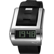 Puma Men's Black Leather Stream Digital Watch ...