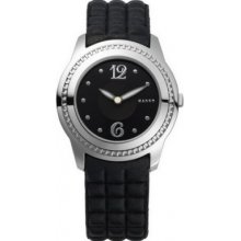 QM781.11.03 Mango Ladies Black Dial With Black Leather Strap Watch