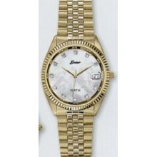 Quartzline Men`s Gold 11 Diamond Sport Watch W/ Mother Of Pearl Dial