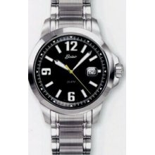 Quartzline Seapearl Men`s 20 Atm Watch W/ Black Dial & Ss Bracelet