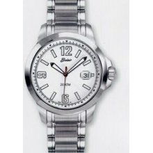 Quartzline Seapearl Men`s 20 Atm Watch W/ White Dial & Ss Bracelet