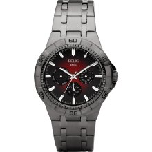 Relic Men's Chronograph Gunmetal Bracelet Watch with Black and Red Multi-Dial