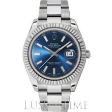 Rolex Datejust II 41 MM Oyster Stainless Steel Fluted Blue Stick Men's Timepiece - 116334