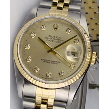 Rolex Datejust Mens 16233 Champagne Diamond 36mm WatchChest