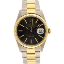 Rolex Datejust Men's Steel Watch 16233 Black Tapestry Dial