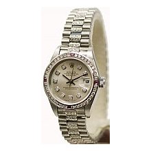 Rolex Ladies Datejust Steel Pre-Owned Silver/1.00ct Diamond/Ruby Bezel