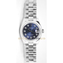 Rolex Ladys President New Style Heavy Band Model 179179 Custom Added Blue Diamond Dial