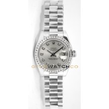 Rolex Ladys President New Style Heavy Band Model 179179 Custom Added Silver Diamond Dial & Diamond Bezel