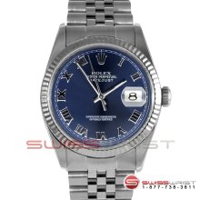 Rolex Mens Datejust Blue Roman Fluted Jubilee Band