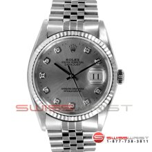 Rolex Men's Datejust SS 16234 Original Silver Diamond Dial