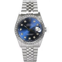 Rolex Men's Datejust Stainless Steel Custom Diamond Bezel & Blue Diamond Dial