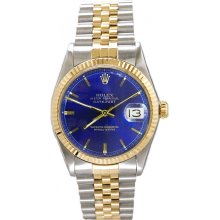 Rolex Men's Datejust Two Tone Fluted Blue Index Dial