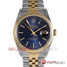 Rolex Men's Datejust Two Tone 16233 Blue Stick Dial - Fluted Bezel