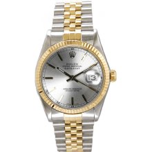 Rolex Men's Datejust Two Tone Fluted Silver Index Dial