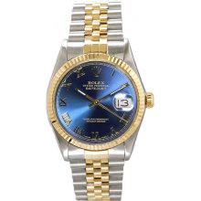 Rolex Men's Datejust Two Tone Fluted Blue Roman Dial