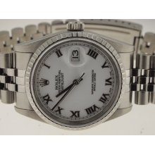 Rolex Mens SS Datejust Roman Dial Circa 2002.