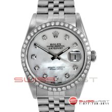 Rolex Mens SS Datejust w/ MOP Diamond Dial/Bezel - Jubilee Band-16014