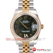 Rolex New Style Midsize Datejust Two Tone 178383 Olive Green Diamond