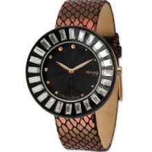 Rose Black-plated Crystl Black Dial Watch w (ME-ARG) Cppr Metallic Band