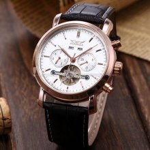 Rose Gold Case Automatic Mechanical White Dial Leather Mens Wrist Watch Usts